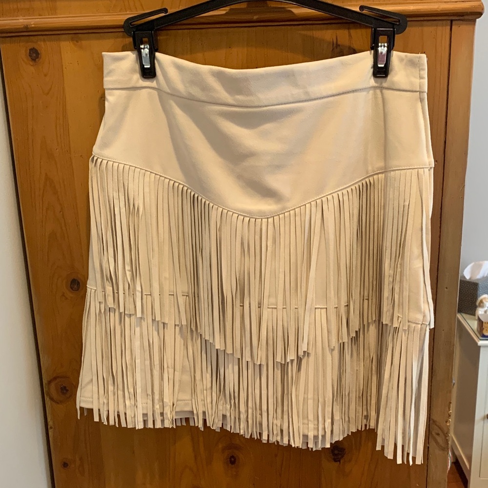 Francesca's Collections Cream Fringe Mini Skirt